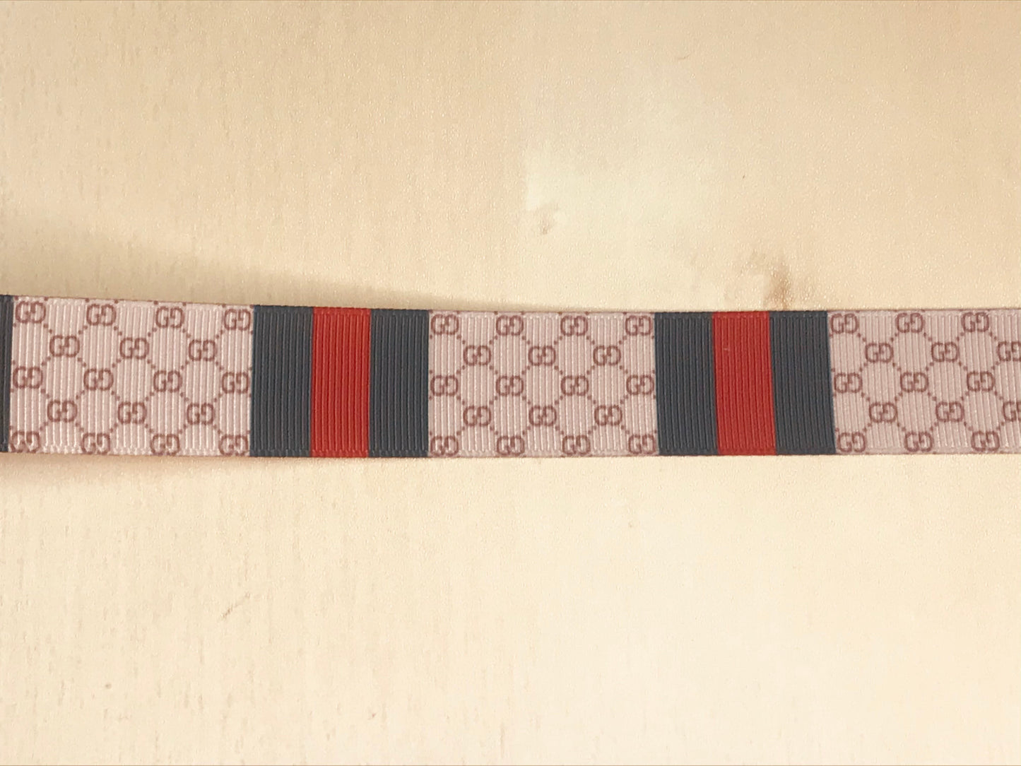 7/8" Green and Red Gucci GG Vertical Stripes Printed Grosgrain Ribbon