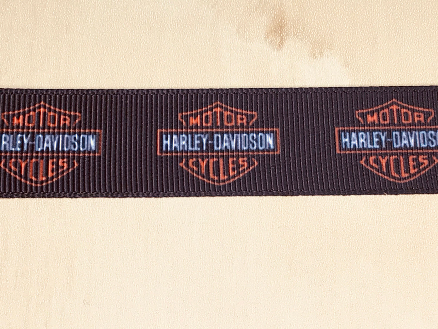 7/8" Wide Black Harley Davidson Bar & Shield Motorcycle Logo Grosgrain Ribbon