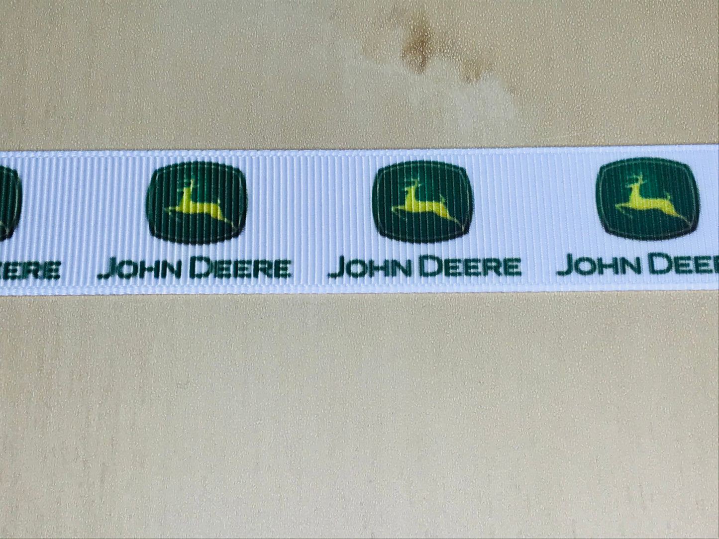 7/8" Wide John Deere Tractor Farm Farmer Equipment Green Yellow Deer Logo Printed Grosgrain Ribbon