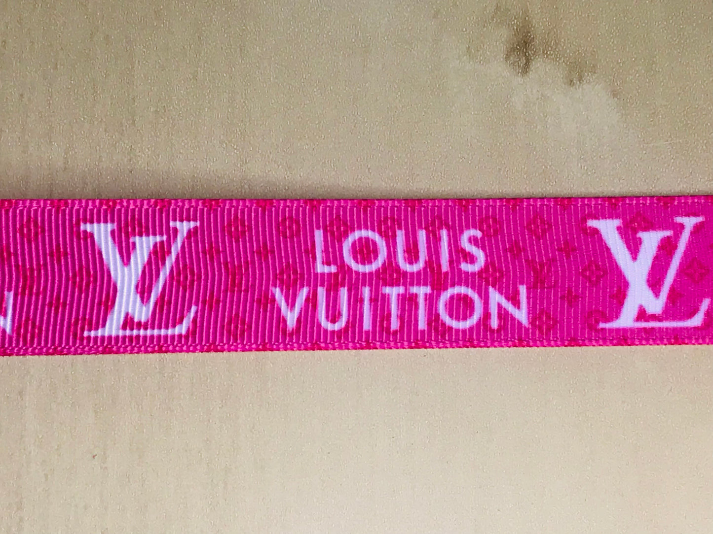 7/8" Wide Louis Vuitton LV Pink & White Printed Grosgrain Ribbon