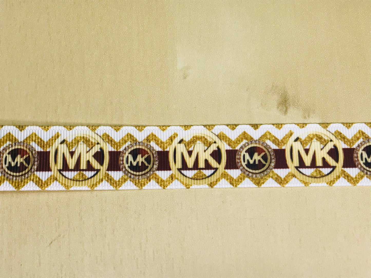 7/8" Michael Kors MK Logo with Golden Chevrons Printed Grosgrain Ribbon