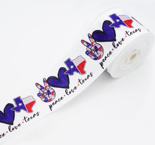 SALE 1-1/2" Wide Peace Love & Texas Grosgrain Ribbon