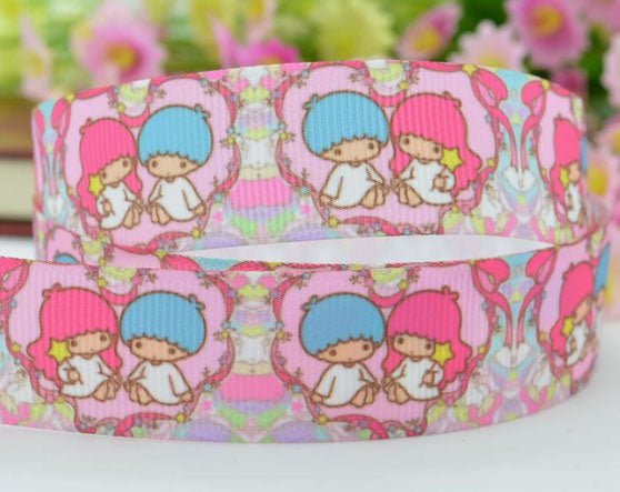 SALE 7/8" Wide Famous Japanese Sanrio Cartoon Character Little Twin Stars Grosgrain Ribbon