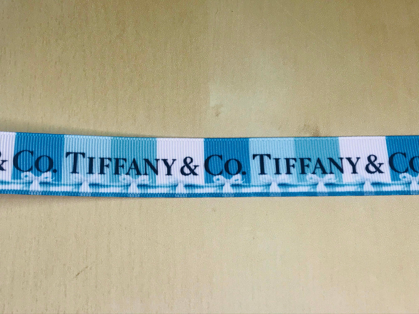 7/8" Tiffany & Co. Diamonds and Sparkle Jewelry Designer Logo Printed Grosgrain Ribbon