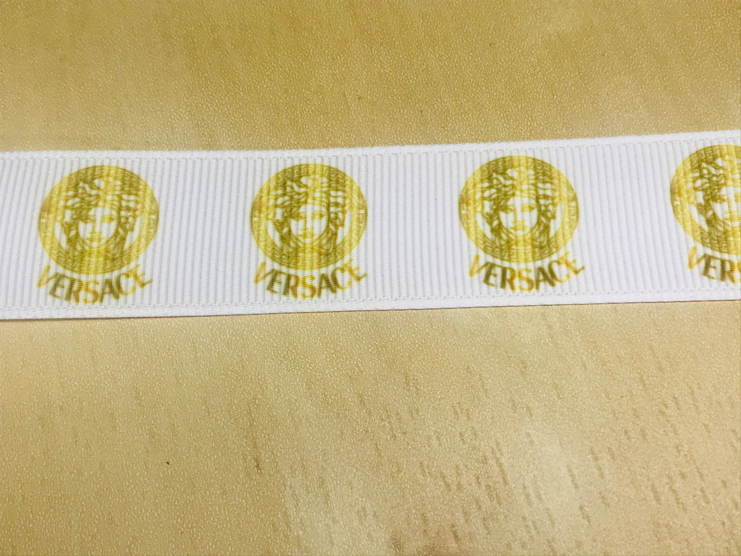 7/8" Versace Inspired White and Gold Grosgrain Ribbon