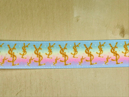 7/8" Yves Saint Laurent YSL Pastel Famous Designer Printed Grosgrain Ribbon