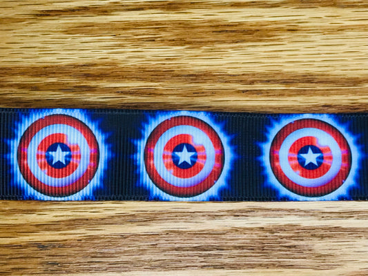 1" Wide Captain America Avengers Super Hero Marvel Comics Shield Printed Grosgrain Ribbon
