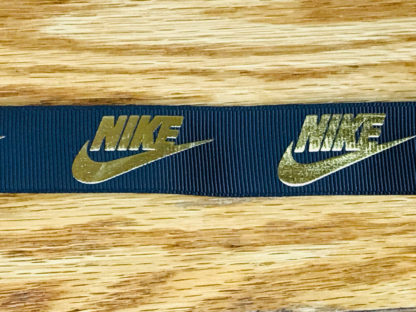 1" Wide Famous Athletic Shoe Designer Nike Swoosh Black With Gold Metallic Foil Grosgrain Ribbon