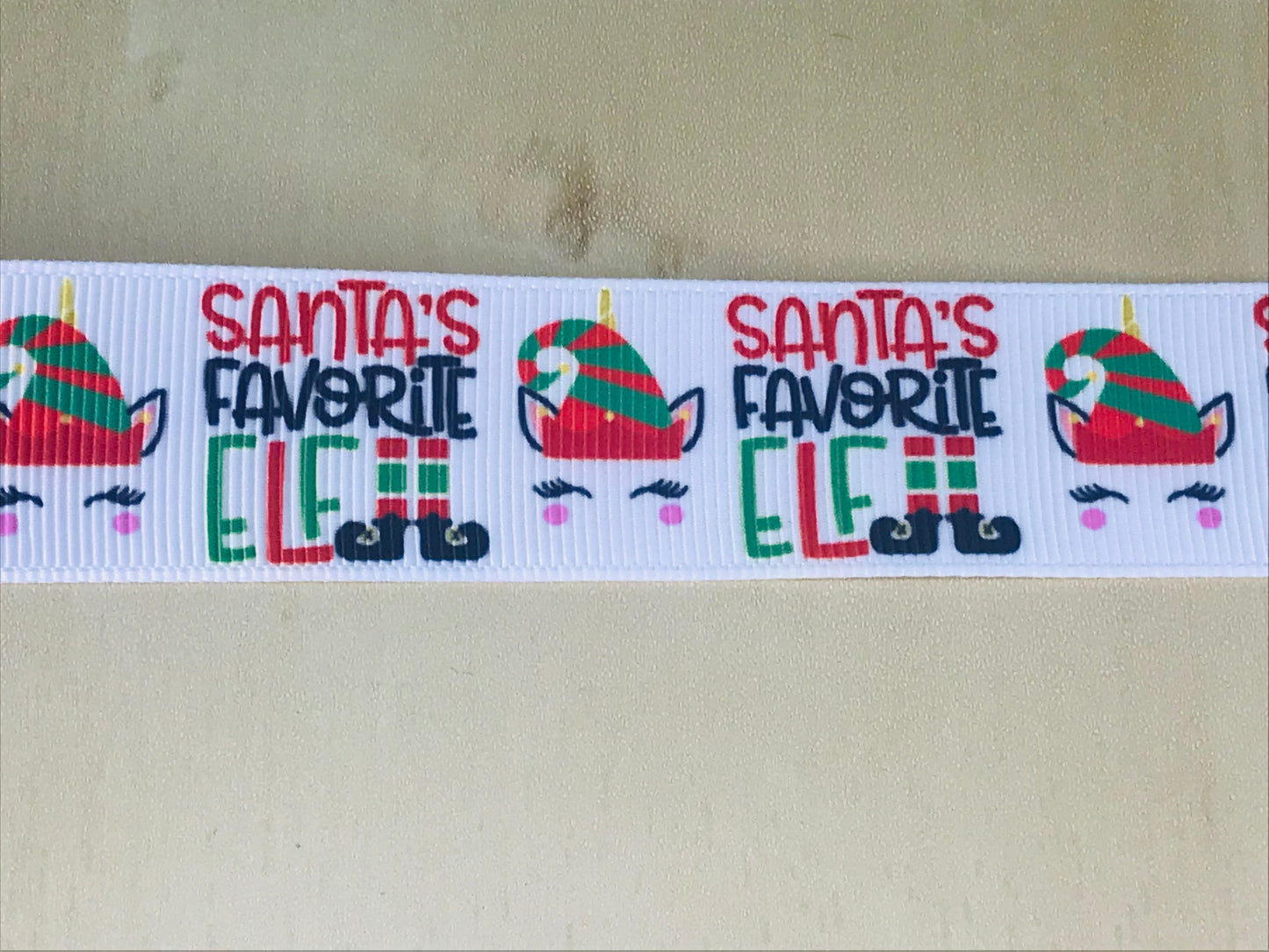 1" Wide Santa's Favorite Elf Christmas Holiday Season Printed Grosgrain Ribbon