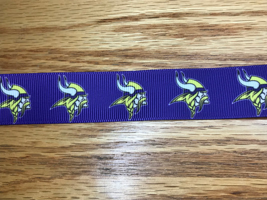 1" Wide NFL Football Team Minnesota Vikings Logo Printed Grosgrain Ribbon