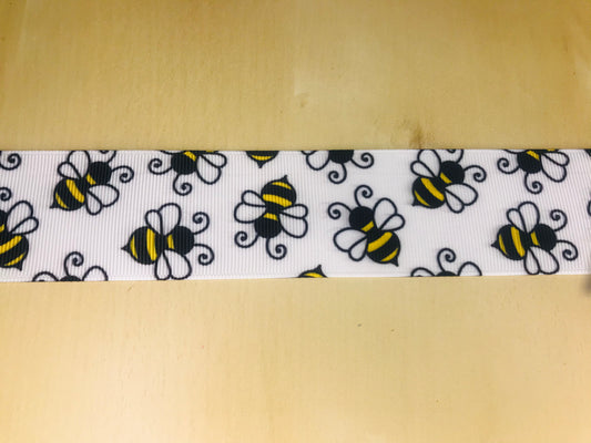 SALE 1-1/2" Wide White Grosgrain Ribbon With Honey Bee Print