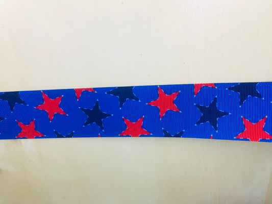 SALE 1-1/2" Wide Royal Blue Grosgrain Ribbon With Red & Navy Blue Stars