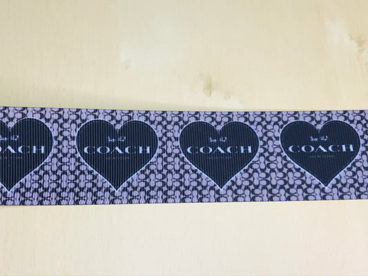 1-1/2" Wide Coach Heart Black and White Printed Grosgrain Ribbon