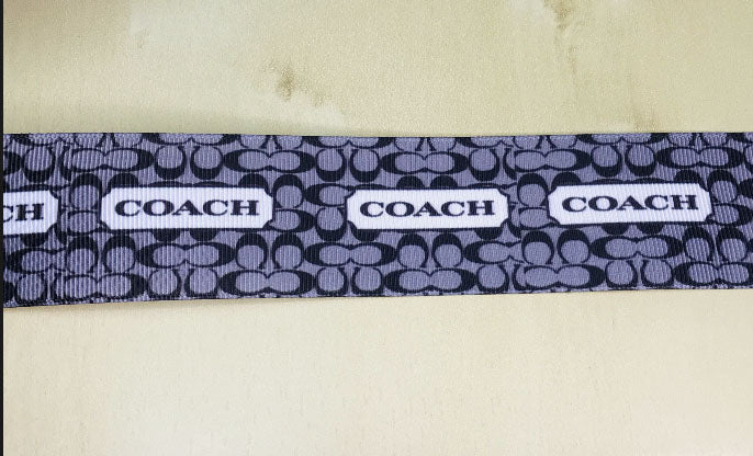 1-1/2" Wide Black and Gray Coach New York Horse and Carriage Designer Inspired Grosgrain Printed Ribbon