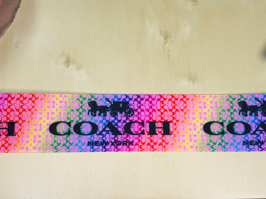 1-1/2" Rainbow Colorful Coach Horse and Carriage Designer Logo Printed Grosgrain Ribbon