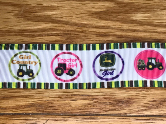 SALE 1-1/2" Wide John Deere Country Girl Tractor Design Grosgrain Ribbon