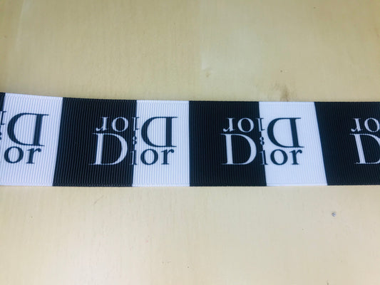 1-1/2" Wide Christian Dior Brand Logo Black & White Printed Grosgrain Ribbon