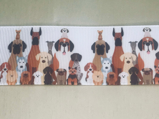 1-1/2" Birthday Party Dogs Printed Grosgrain Ribbon