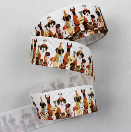 1-1/2" Birthday Party Dogs Printed Grosgrain Ribbon