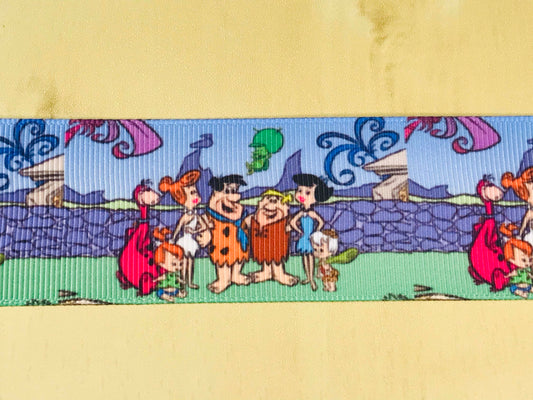 SALE 1-1/2" Wide Flintstones Fred Wilma Barney Betty Dino Printed Grosgrain Ribbon