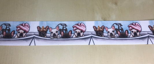 SALE 1-1/2" Oliver Gal Frenchies In The Tub The Dogs and Puppies Printed On Grosgrain Ribbon