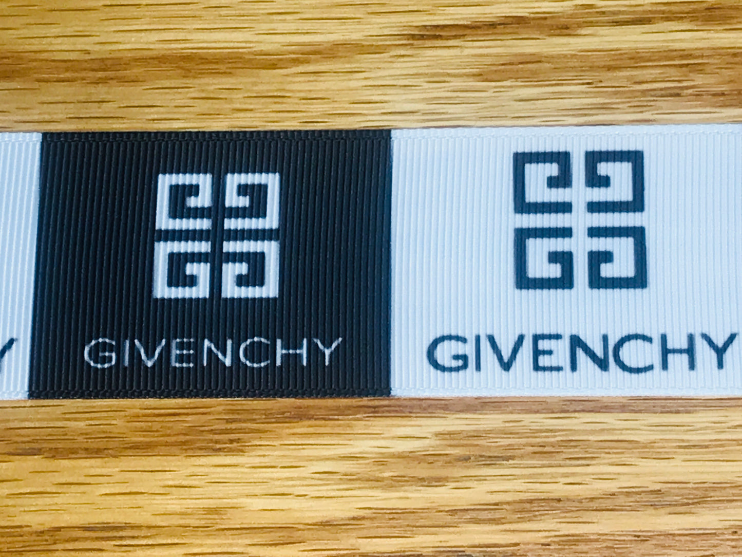 1-1/2" Wide Black & White Reversed Logo Famous Brand Designer Givenchy Printed Grosgrain Ribbon