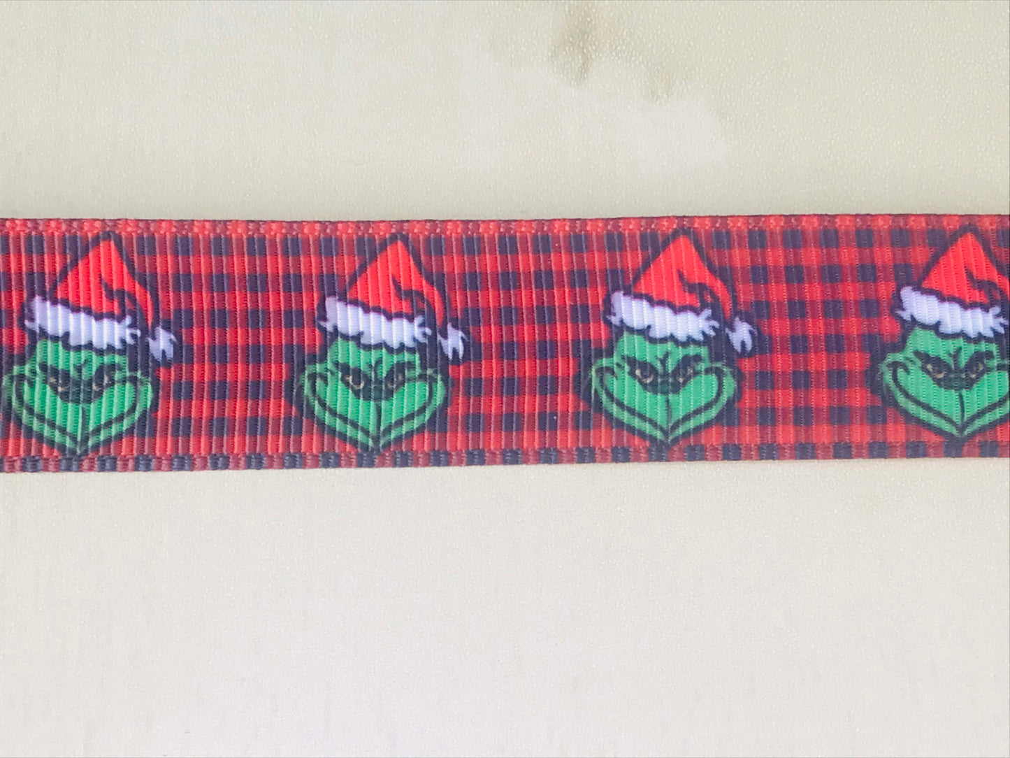 1-1/2" Wide How The Grinch Stole Christmas Black & Red Buffalo Check Grosgrain Ribbon