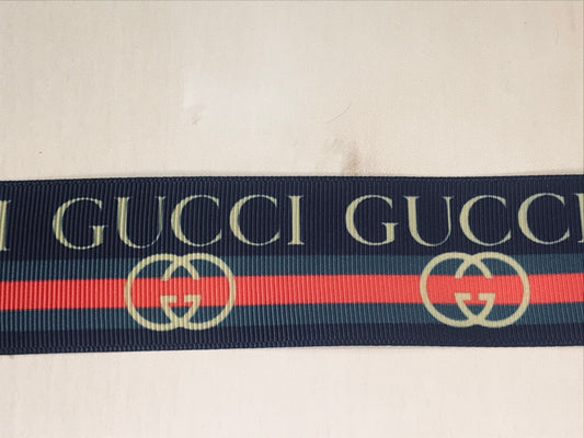 1-1/2" Wide Gucci Black, Green, Red & Gold Printed Grosgrain Ribbon