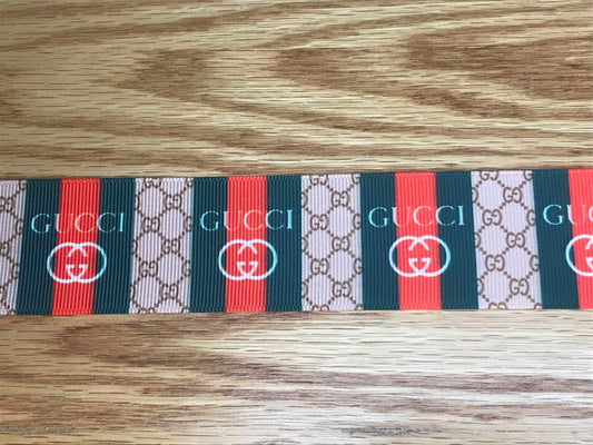 1-1/2" Green and Red Vertical Stripes Gucci GG  Printed Grosgrain Ribbon
