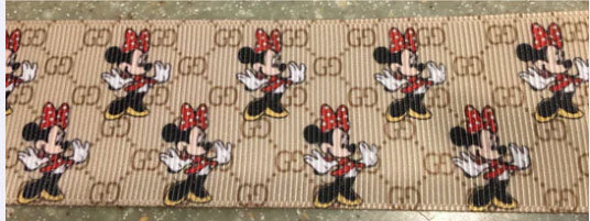 1-1/2" Wide Minnie Mouse With Famous Designer Logo Gucci GG Grosgrain Ribbon