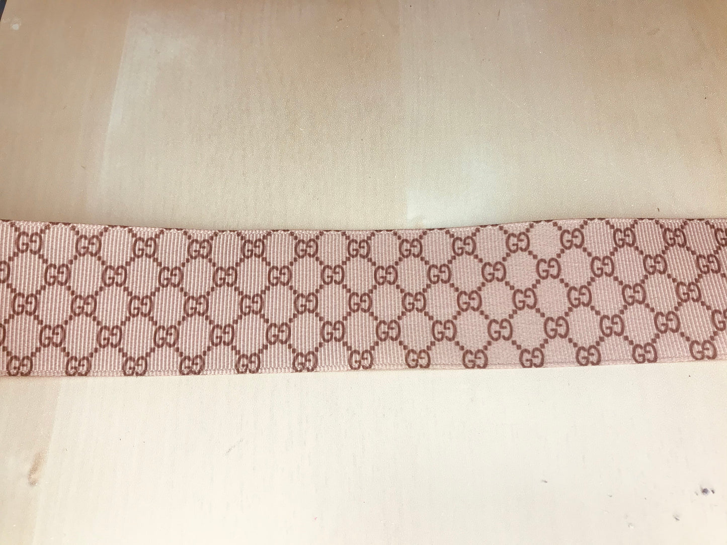 1-1/2" Small Repeating GG Gucci Beige and Brown Printed Grosgrain Ribbon