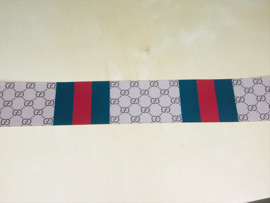 1-1/2" Green and Red Gucci GG Vertical Stripes Printed Grosgrain Ribbon