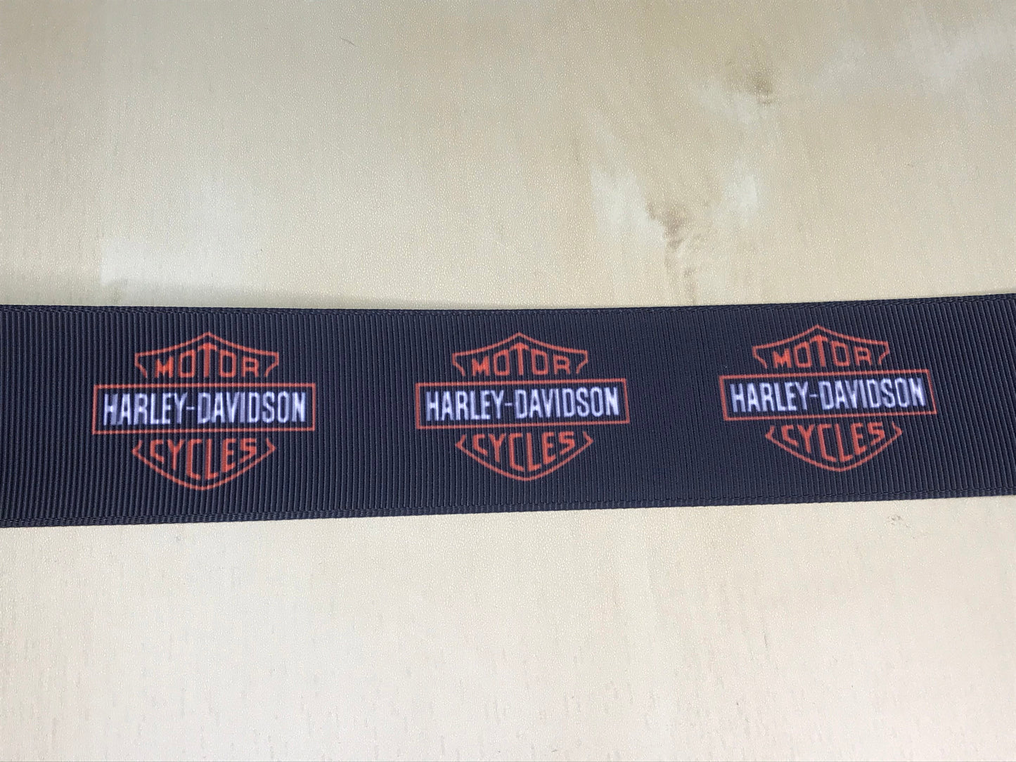 1-1/2" Wide Black Harley Davidson Motorcycle Logo Grosgrain Ribbon