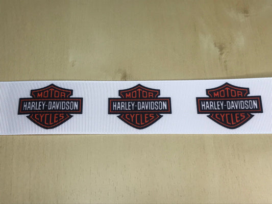 1-1/2" Wide White Harley Davidson Motorcycle Logo Grosgrain Ribbon