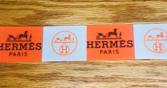 1-1/2" wide Hermes Horse & Carriage Logo Printed Grosgrain Ribbon