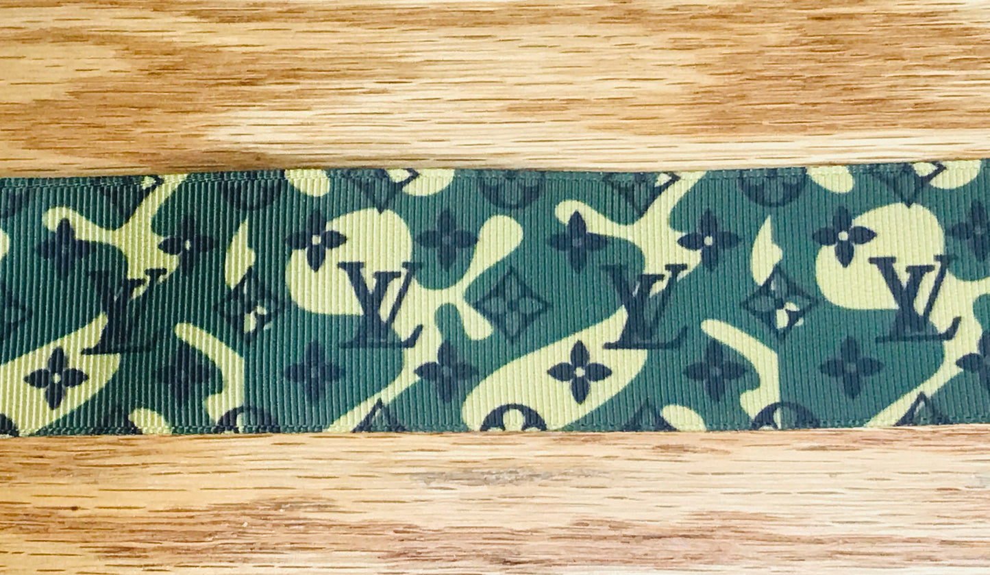 1-1/2" Wide Louis Vuitton LV Camo Camouflaged Printed Grosgrain Ribbon