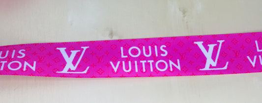 1-1/2" Wide Louis Vuitton LV Pink & White Printed Grosgrain Ribbon