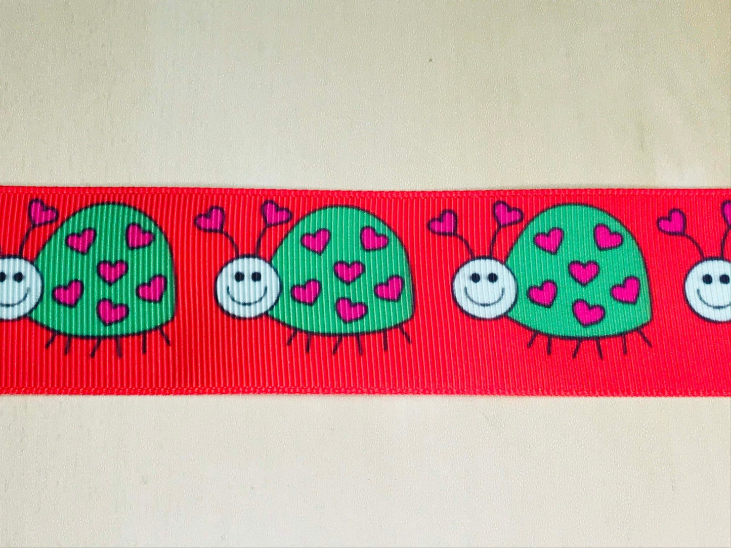 SALE 1-1/2" wide Lady Love Bug Printed Grosgrain Ribbon