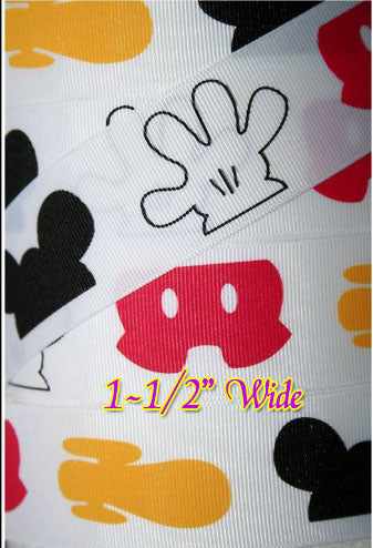 SALE 1-1/2" Mickey Mouse Body Parts Mickey Mouse Ears Hat Glove Shoe Body Grosgrain Ribbon