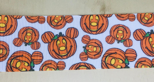 SALE 1-1/2" Wide Disney Mickey Mouse Head Carved Pumpkin Fall Halloween Printed Grosgrain Ribbon