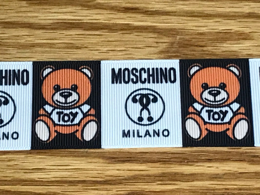 1-1/2" Wide Famous Luxury Italian Fashion Designer Moschino Teddy Bear Grosgrain Ribbon