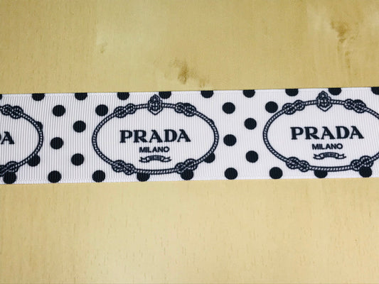 1-1/2" Wide Famous Italian Designer Prada Logo Grosgrain Ribbon