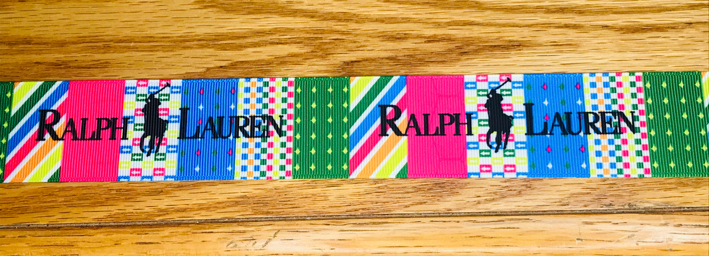 1-1/2" Wide Famous Brand Designer Ralph Lauren Polo Horse Color Block Grosgrain Ribbon
