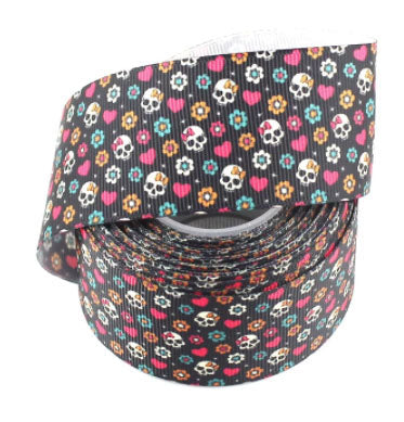 SALE 1-1/2" Sugar Skull Printed Grosgrain Ribbon