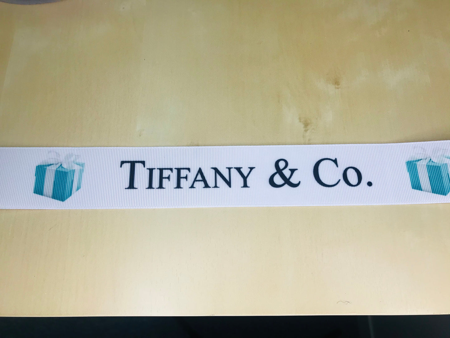 1-1/2" Wide Famous Jewelry Designer Logo Tiffany & Co. White Present Grosgrain Ribbon