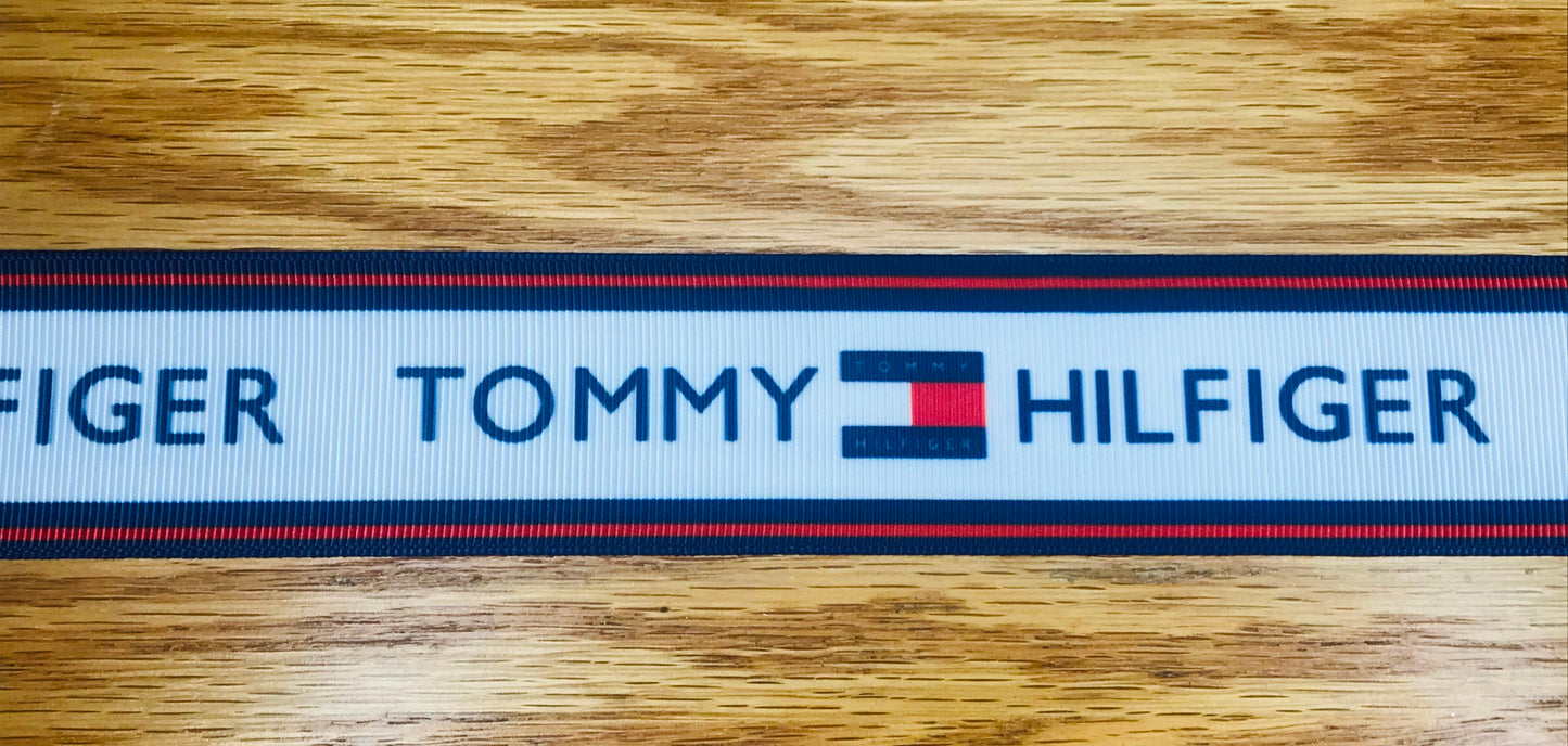 1-1/2" Wide Famous Brand Name Designer Tommy Hilfiger Red White & Blue American Logo Inspired Grosgrain Ribbon