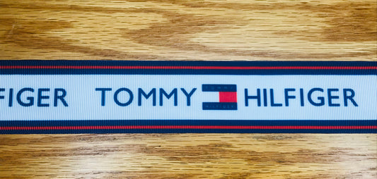 1-1/2" Wide Famous Brand Name Designer Tommy Hilfiger Red White & Blue American Logo Inspired Grosgrain Ribbon