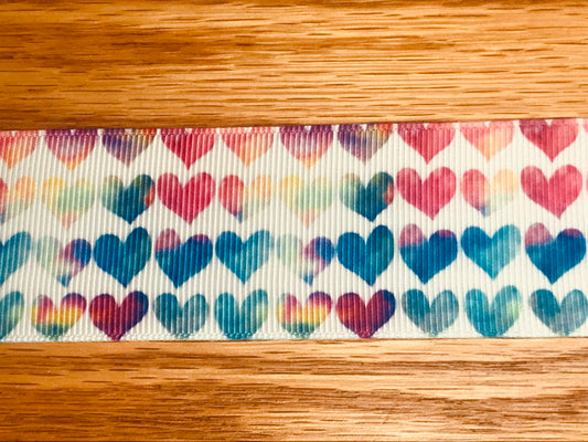 SALE 1-1/2" Wide Watercolor Heart Printed Grosgrain Ribbon