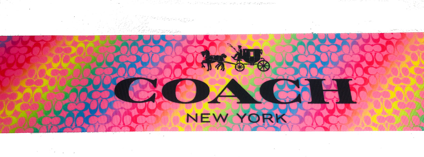 3" Rainbow Colorful Coach Horse and Carriage Designer Logo Printed Grosgrain Ribbon
