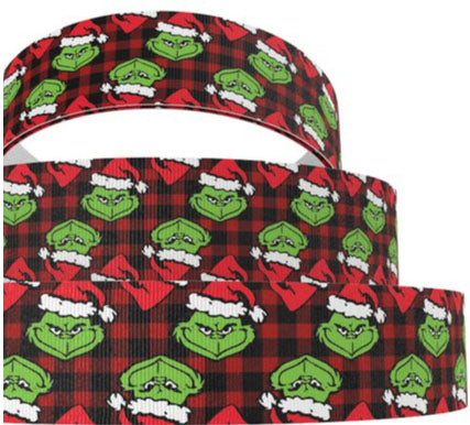 SALE 3" Wide How The Grinch Stole Christmas Black & Red Buffalo Check Grosgrain Ribbon